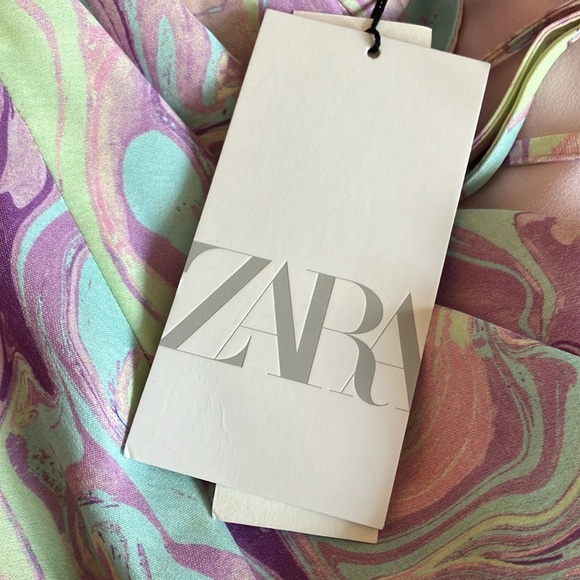 NWT ZARA Marble Pattern Satin Dress with Cut Out Detail Size XS - Picture 2 of 10